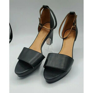 dr Liza Black Leather Dori Sandal Heels Peep Toe Ankle Strap Comfort Size 8 $325